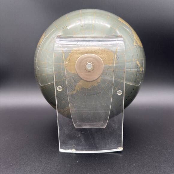 Vintage Mid Century Modern Replogle Lucite Base World Globe 12" Gold Green RARE! - Picture 8 of 9